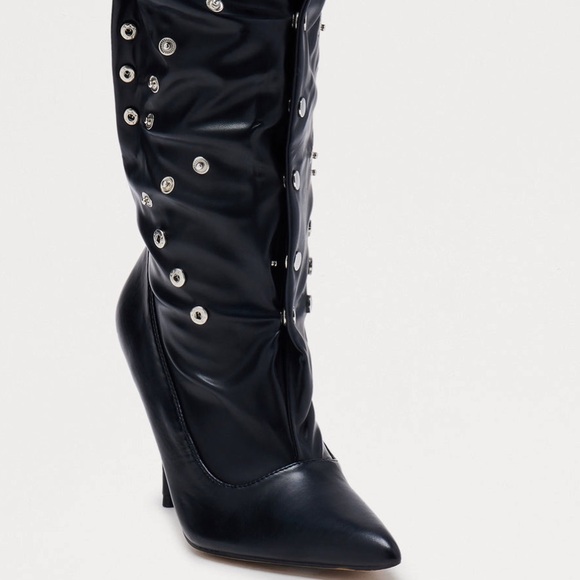 Fashion Nova Black Stiletto Boots with Grommet Detailing - Picture 3 of 4